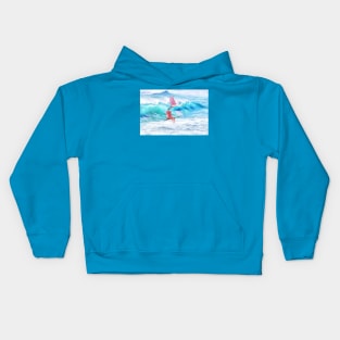 Roseate Spoonbills Flying at the Ocean Kids Hoodie